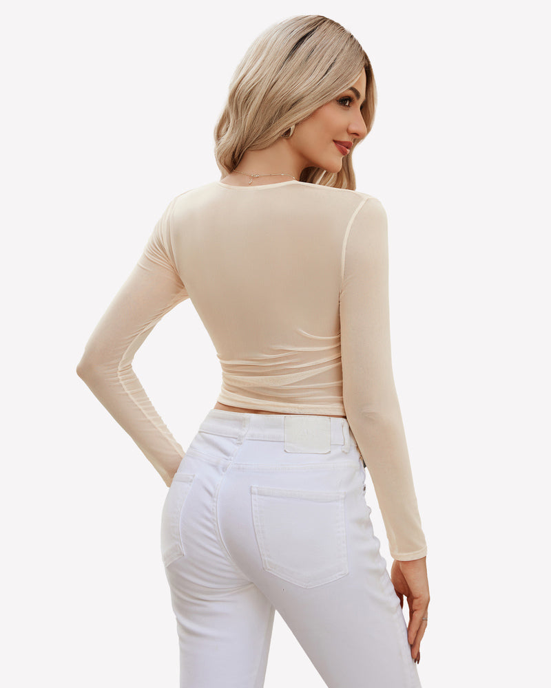 Square Neck Sheer Blouse with Lining