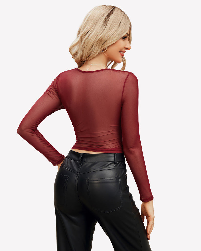 Square Neck Sheer Blouse with Lining