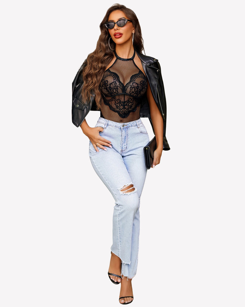 Mesh One Piece Halter Teddy