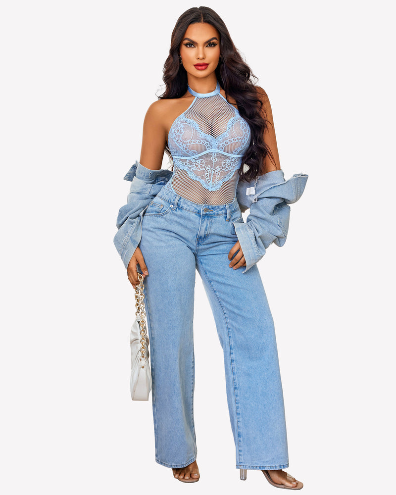 Mesh One Piece Halter Teddy