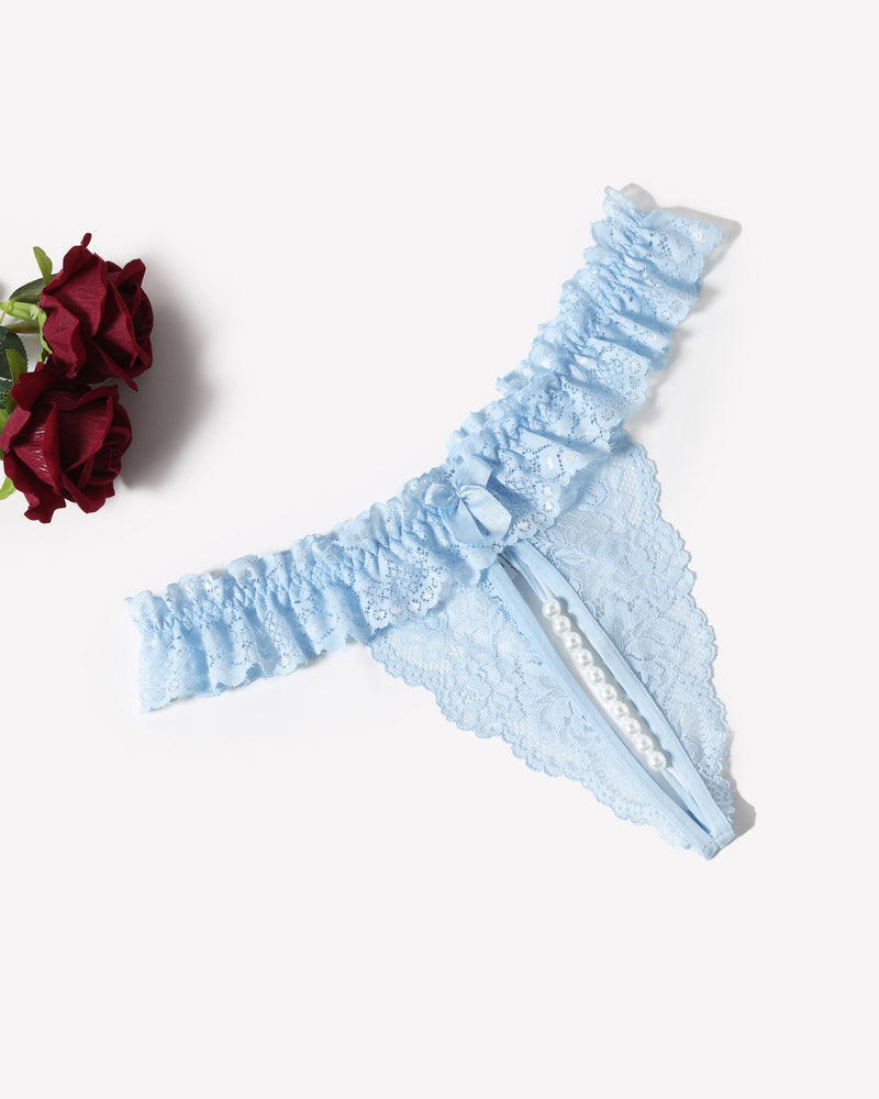Lace Low Waist Thongs with Pearls Ball