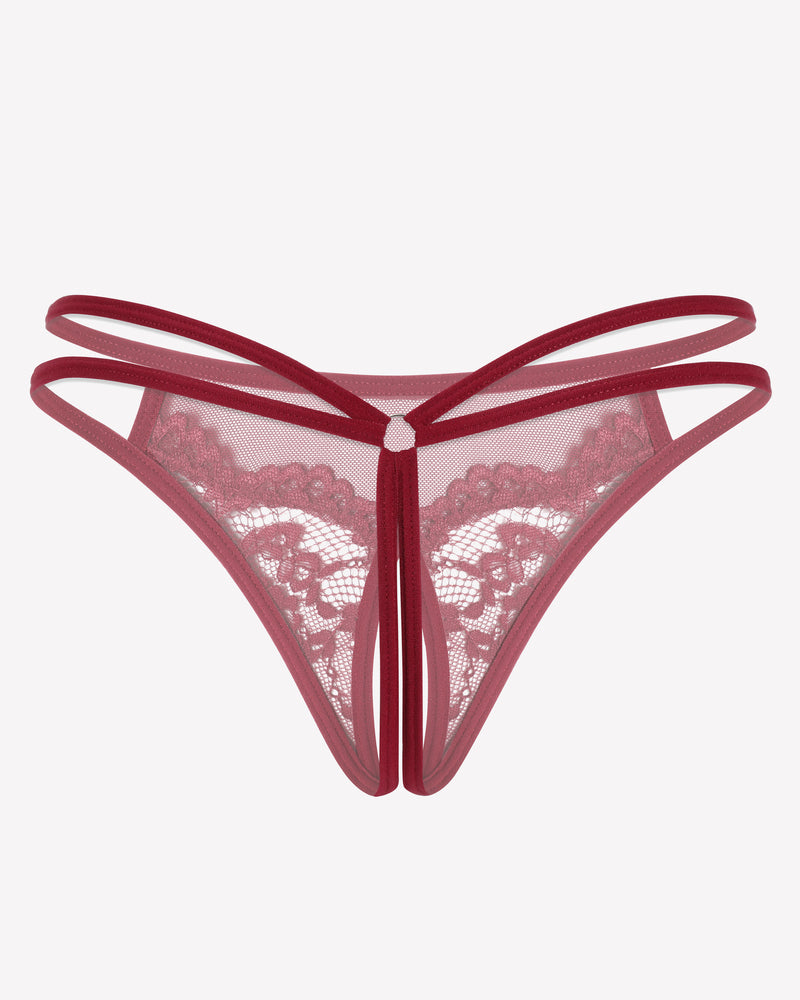 Lace Floral Lace Crotchless Briefs G-String