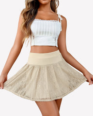 Pleated Skater Skirt Lace Flared Mini Skirts