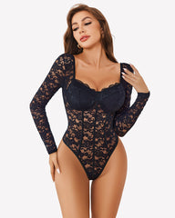 Long Sleeve Lace Going Out Tops One Piece