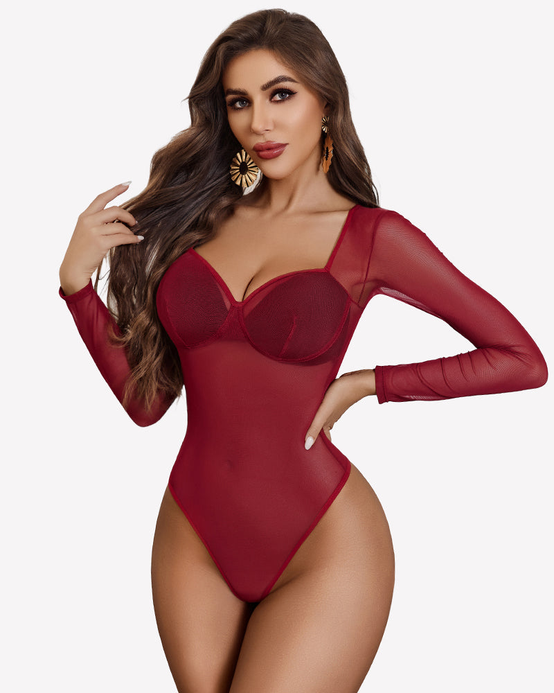 Long Sleeve Leopard Mesh Bodysuits