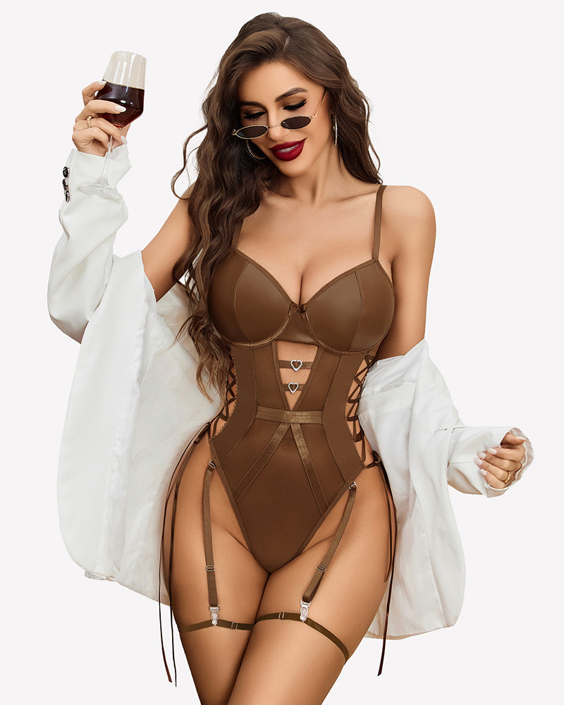 Leather Mesh Teddy With Garter Belt