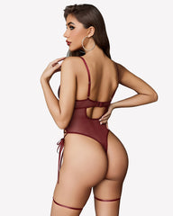 Leather Mesh Teddy With Garter Belt