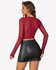 Long Sleeve Rhinestone Crop Top