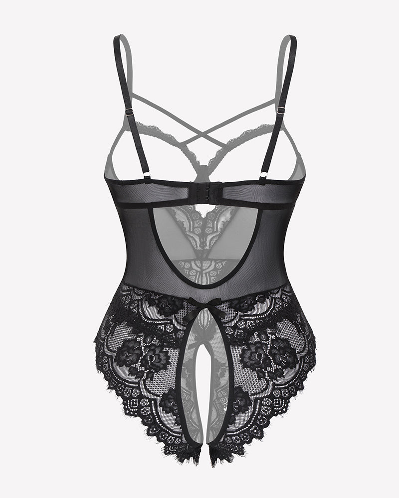 Floral Lace Crotchless Teddy Mini Babydoll