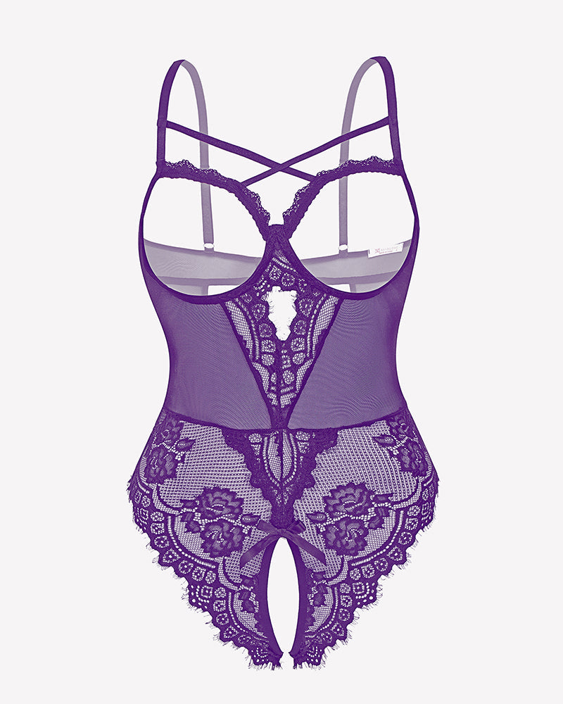 Floral Lace Crotchless Teddy Mini Babydoll