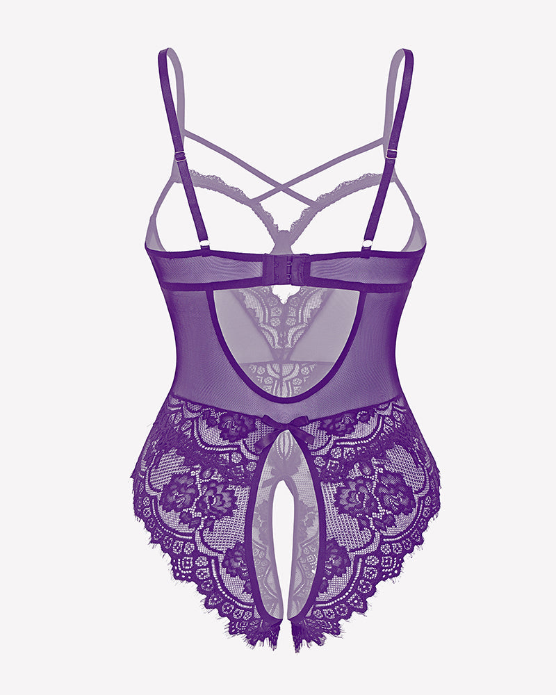 Floral Lace Crotchless Teddy Mini Babydoll