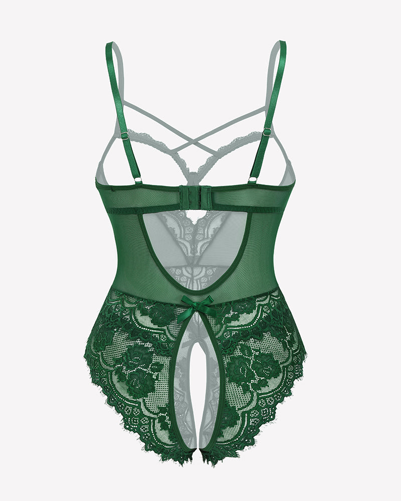 Floral Lace Crotchless Teddy Mini Babydoll