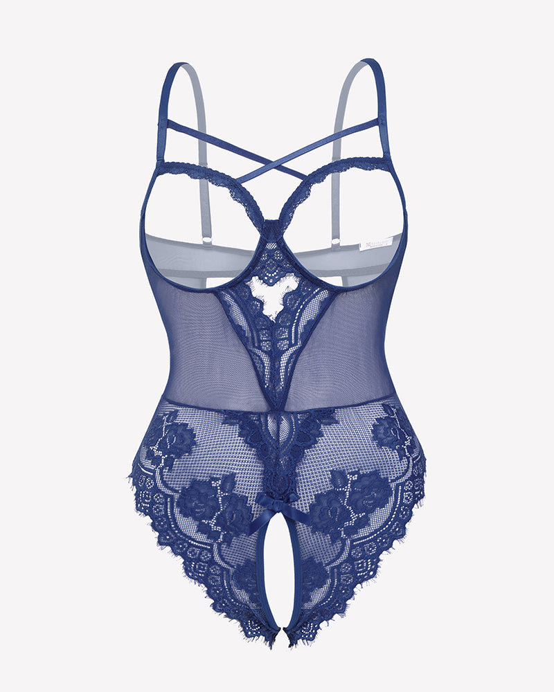 Floral Lace Crotchless Teddy Mini Babydoll