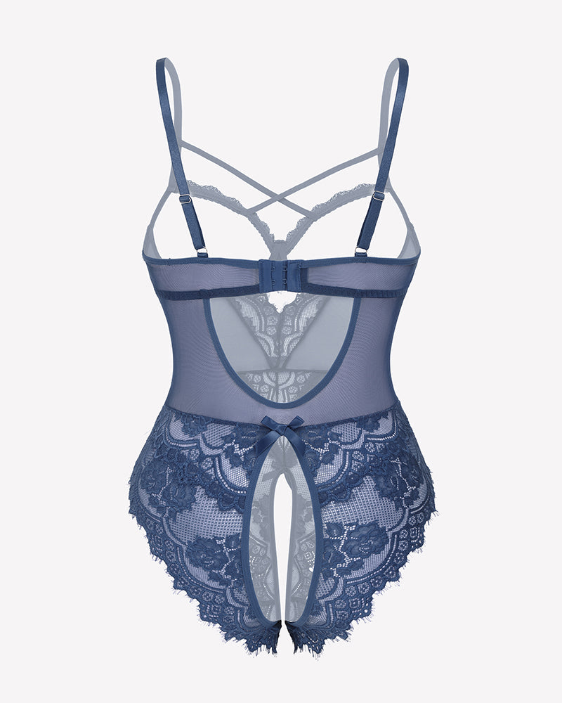 Floral Lace Crotchless Teddy Mini Babydoll