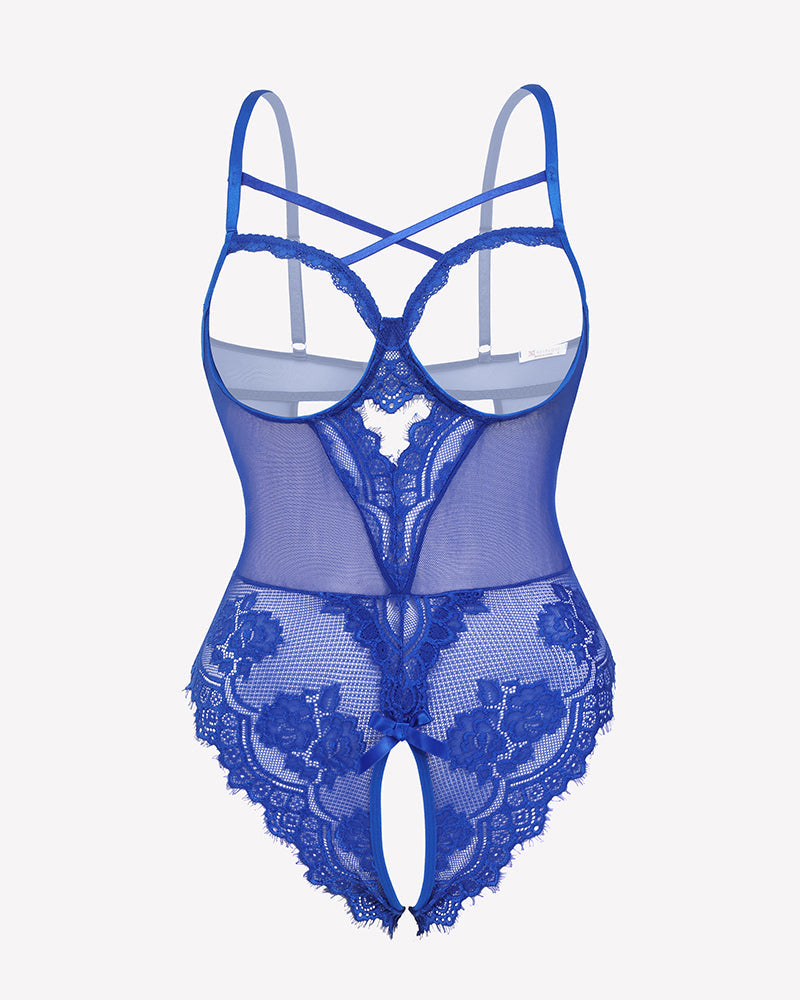 Floral Lace Crotchless Teddy Mini Babydoll