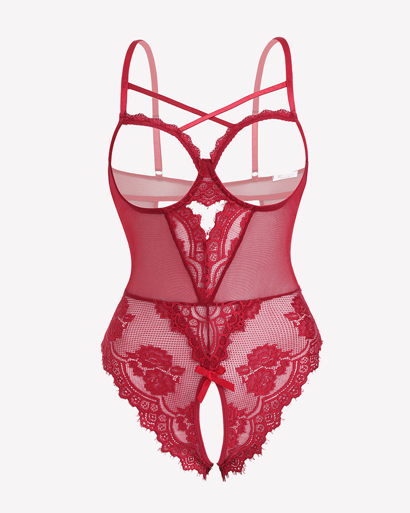 Floral Lace Crotchless Teddy Mini Babydoll