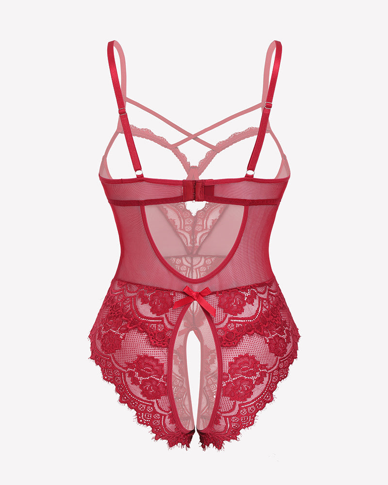 Floral Lace Crotchless Teddy Mini Babydoll