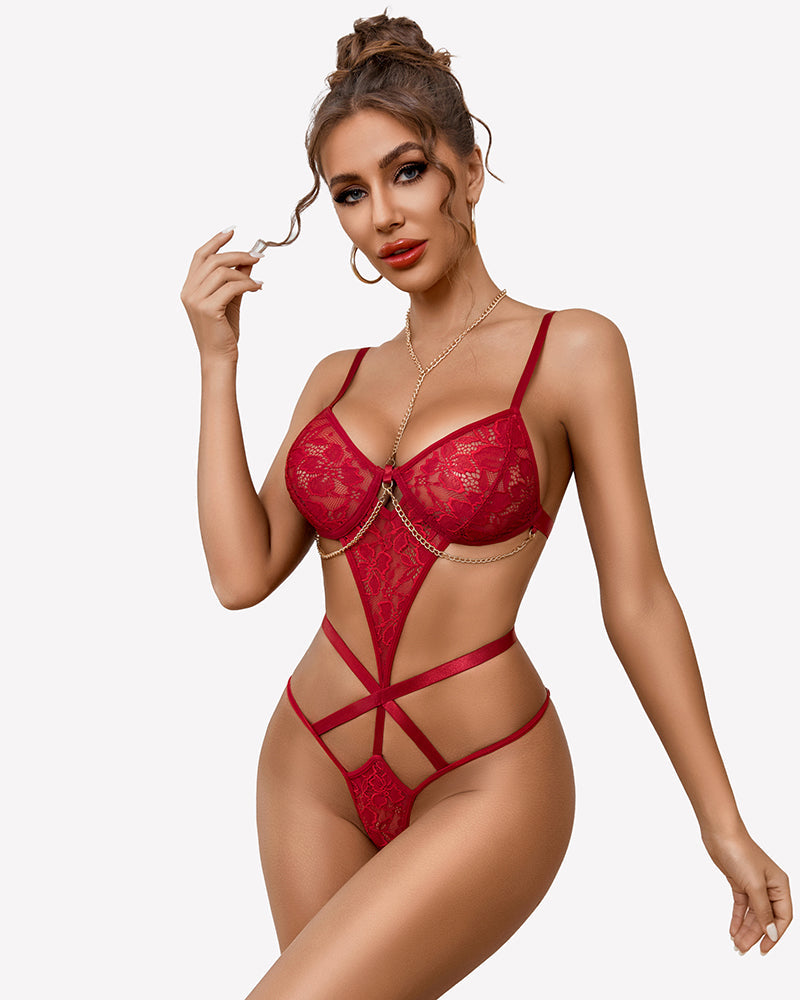 Lace Cut Out One Piece Bodysuit
