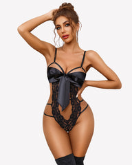 Floral Lace Teddy Bow Tie Bodysuit