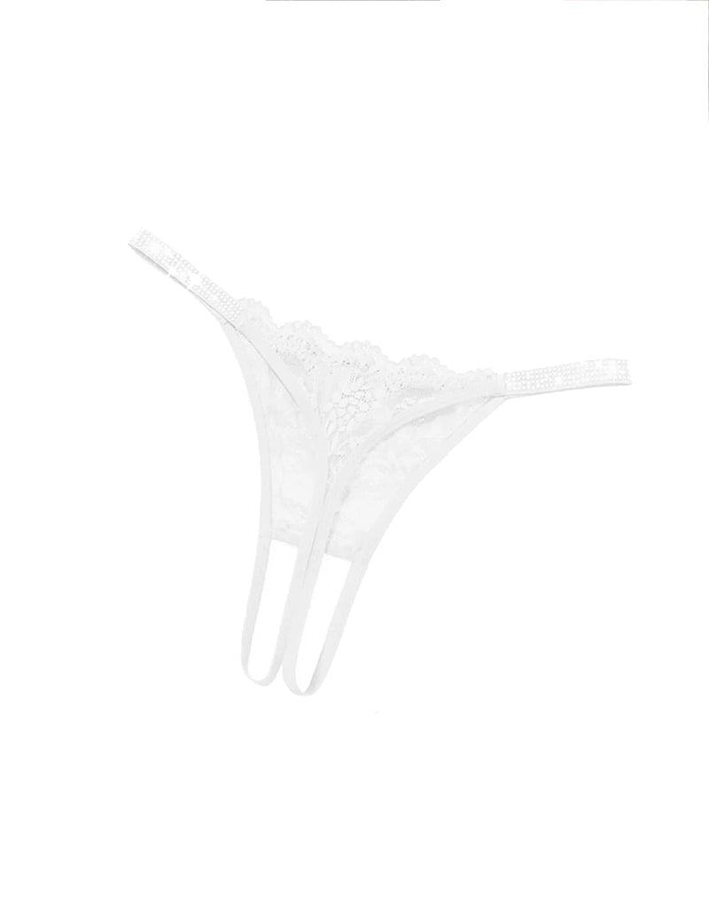 Floral Lace Briefs Rhinestones Strap Panties
