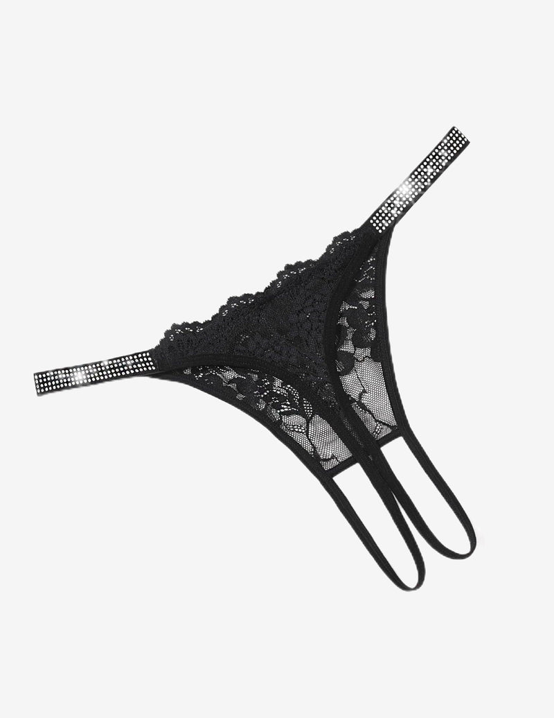 Floral Lace Briefs Rhinestones Strap Panties