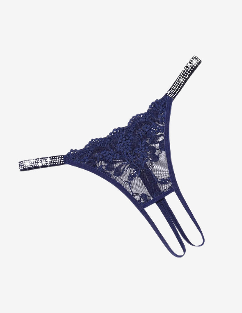 Floral Lace Briefs Rhinestones Strap Panties