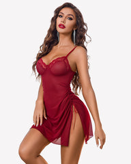 Side Split V Neck Sheer Mesh Babydolls