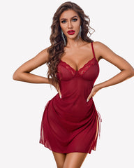 Side Split V Neck Sheer Mesh Babydolls