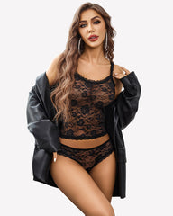 Floral Lace Lingerie Set Sheer Lace Shorts PJ Set