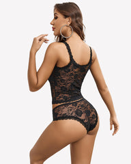 Floral Lace Lingerie Set Sheer Lace Shorts PJ Set