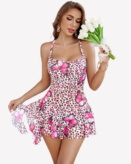 Mesh Mini Dress Printed Double Layer Frill Bodycon Dress