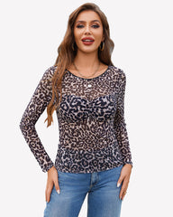 Mesh Floral Long Sleeve Tops