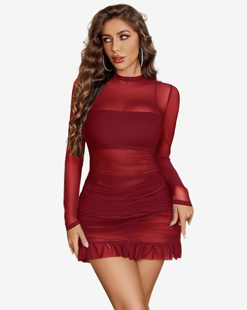 Long Sleeve Dress Sheer Mesh Dresses