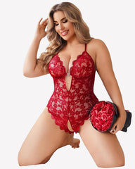 Plus Size Lace Crotchless Bodysuit