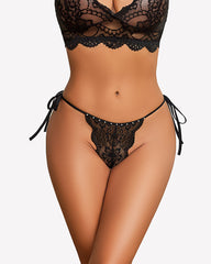 Floral Lace Tangas With Bow And Pearl