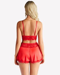 Lace Bra and Silk Satin Shorts with Mesh Robe