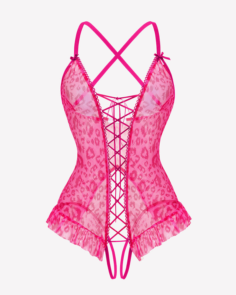Floral Print Corset Ruffle Lace Up Bodysuit