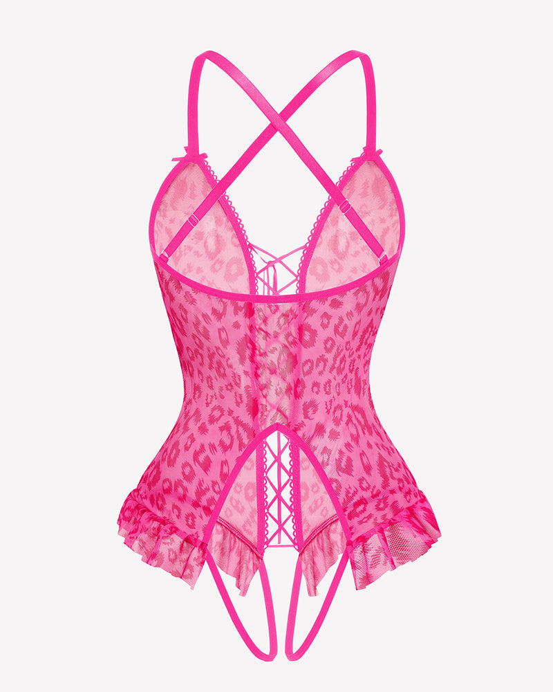Floral Print Corset Ruffle Lace Up Bodysuit