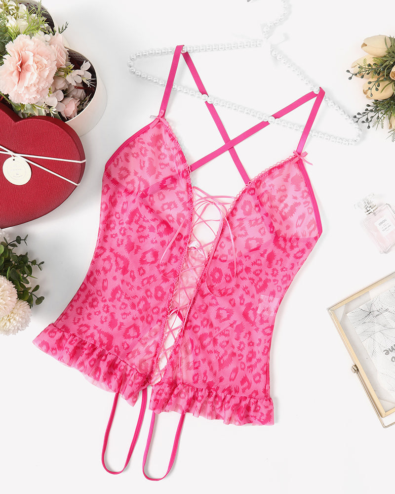 Floral Print Corset Ruffle Lace Up Bodysuit