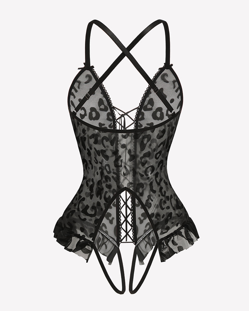 Floral Print Corset Ruffle Lace Up Bodysuit