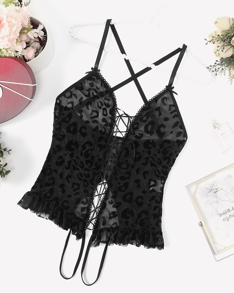 Floral Print Corset Ruffle Lace Up Bodysuit