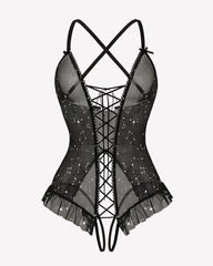 Floral Print Corset Ruffle Lace Up Bodysuit