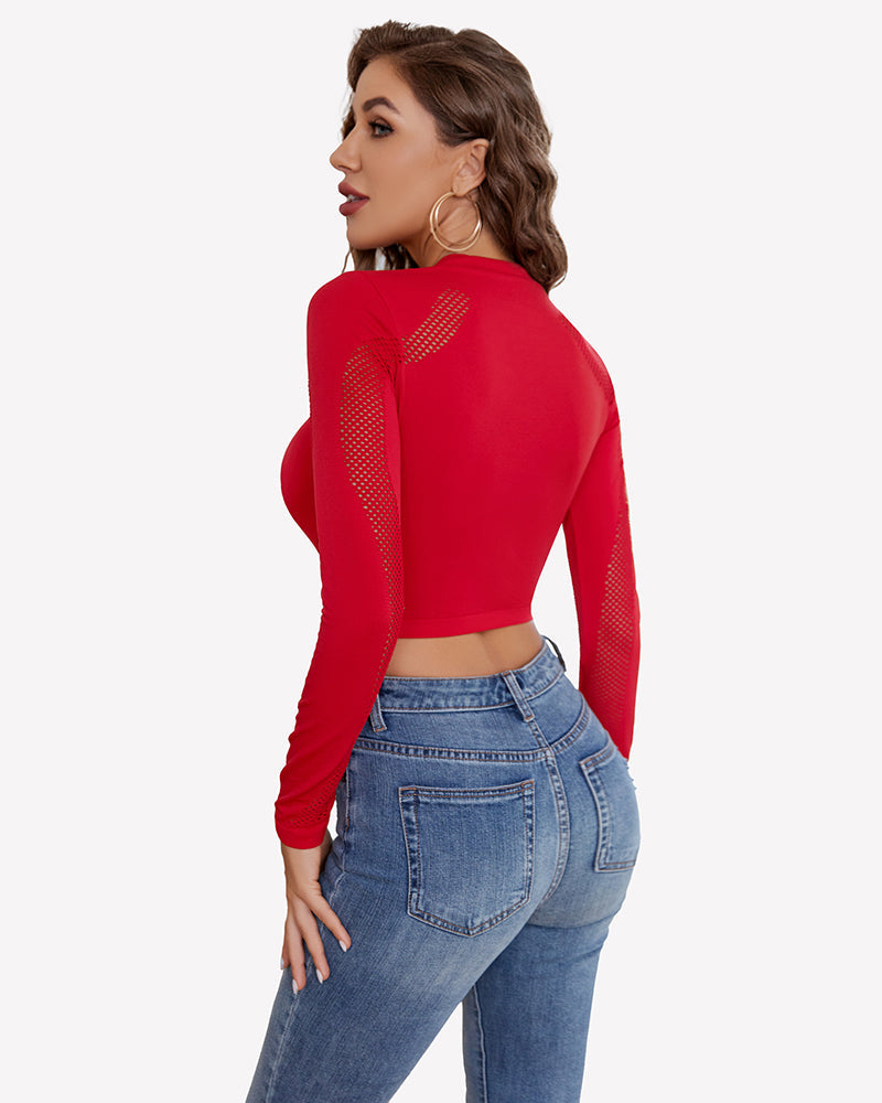 Long Sleeve Fishnet Top Cut Out Top