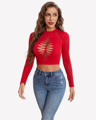 Long Sleeve Fishnet Top Cut Out Top