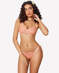 Tie Side Strappy Embroidered Bra and Panty