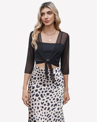 Tie Front Sheer Mesh Bolero Cardigan