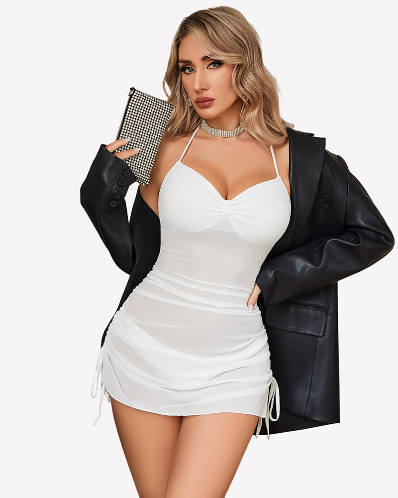 Mesh Sleeveless Ruched Bodycon Dresses