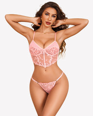 Floral Embroidered Flower Lace Bra Top Sets