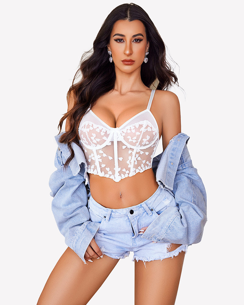 Floral Embroidered Flower Lace Bra Top Sets