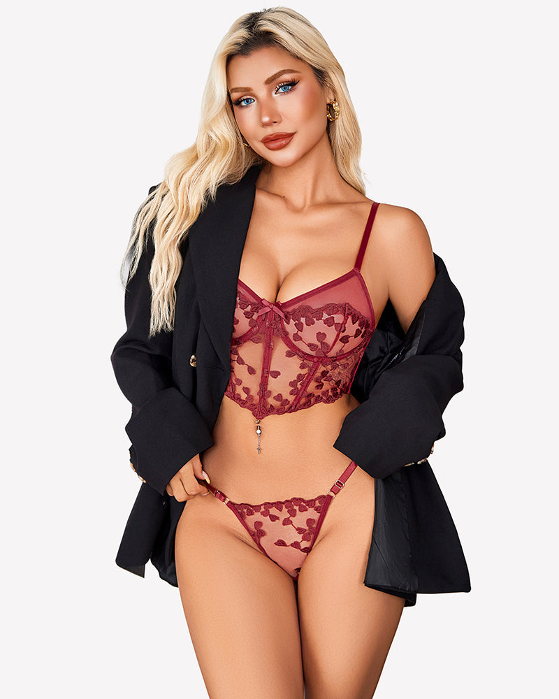Floral Embroidered Flower Lace Bra Top Sets